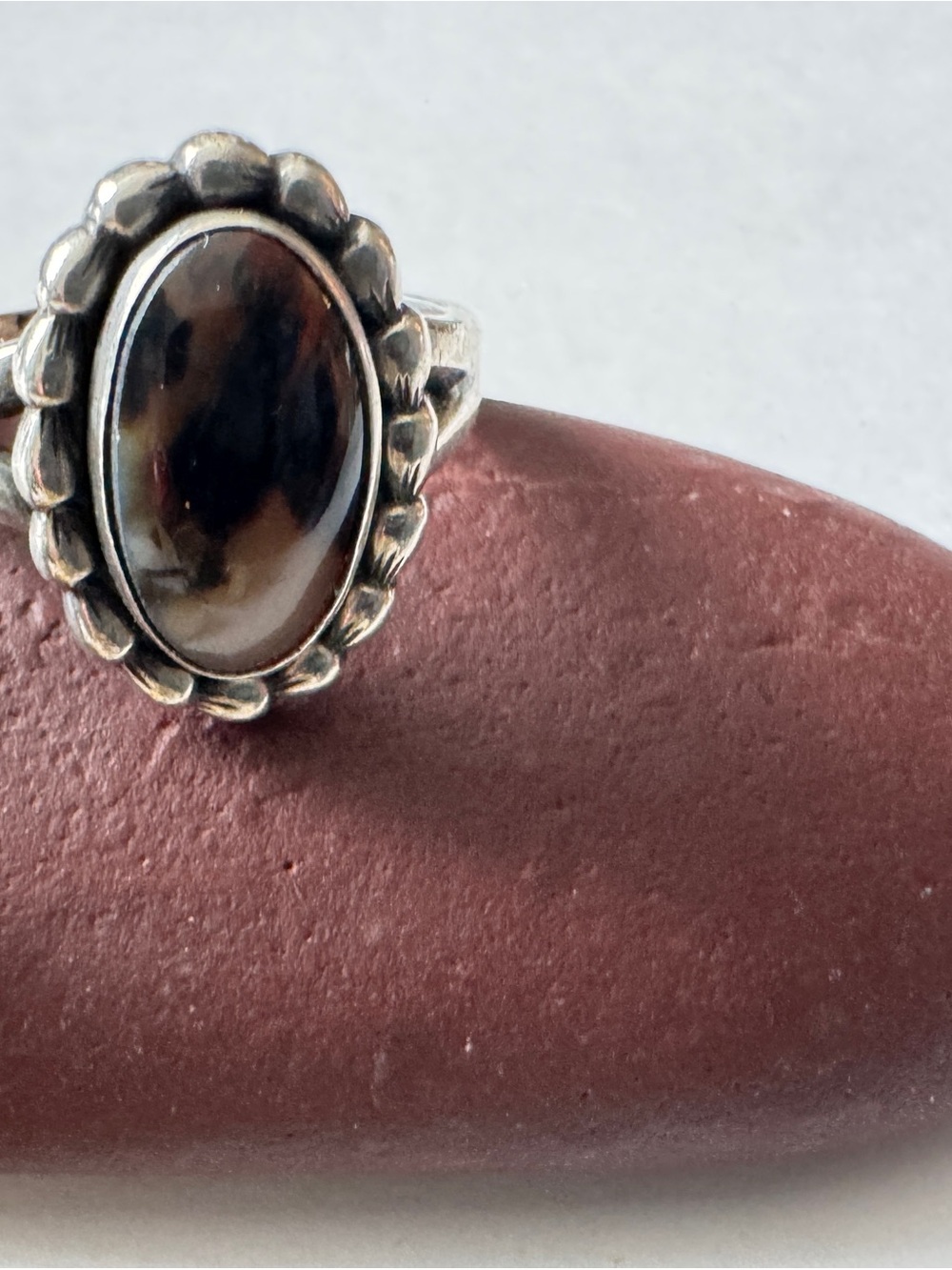 Handcrafted Silver Ring with wooden Oval Stone